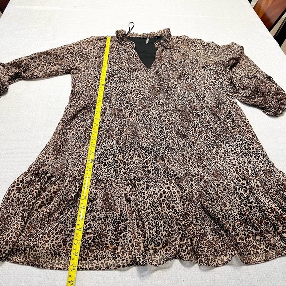 1.STATE Leopard Print Long Sleeve Babydoll Mini Dress - Size L - Picture 5 of 10
